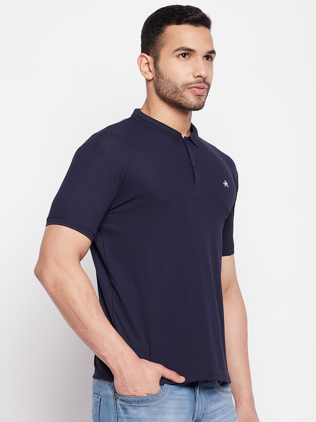 Men's Navy Printed Polo Neck T-Shirt