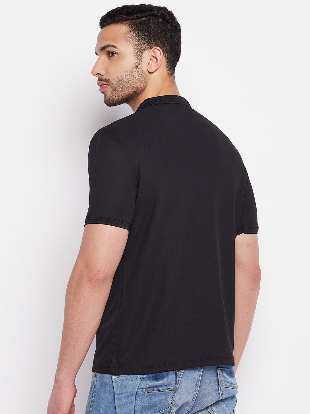 Men's Black Printed Polo Neck T-Shirt