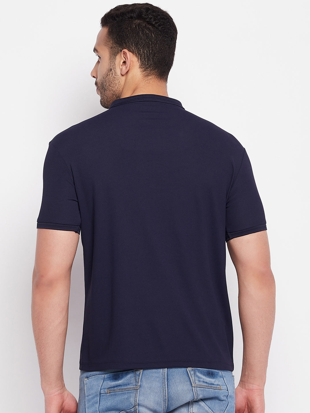 Men's Navy Printed Polo Neck T-Shirt