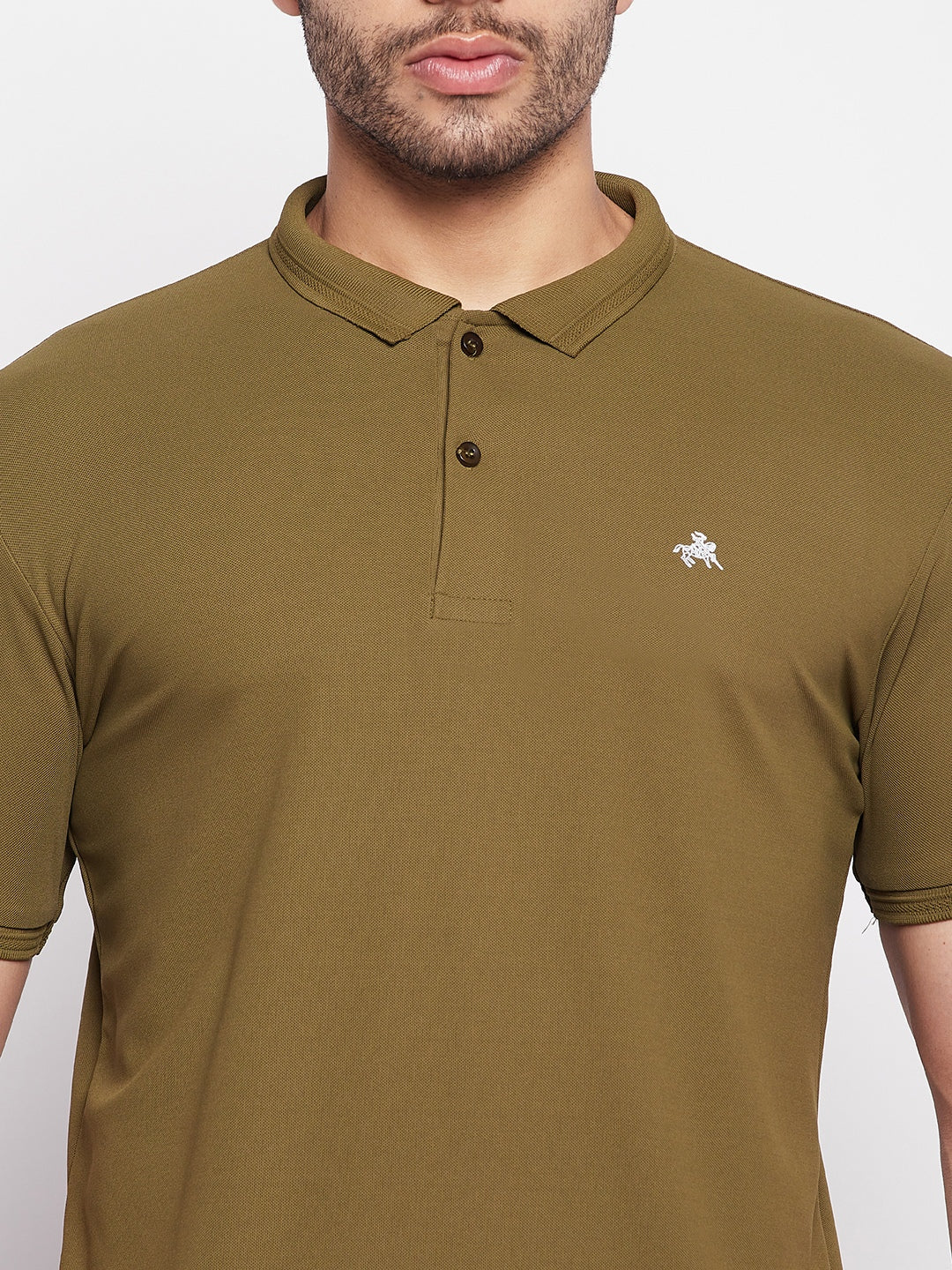 Men's Olive Printed Polo Neck T-Shirt
