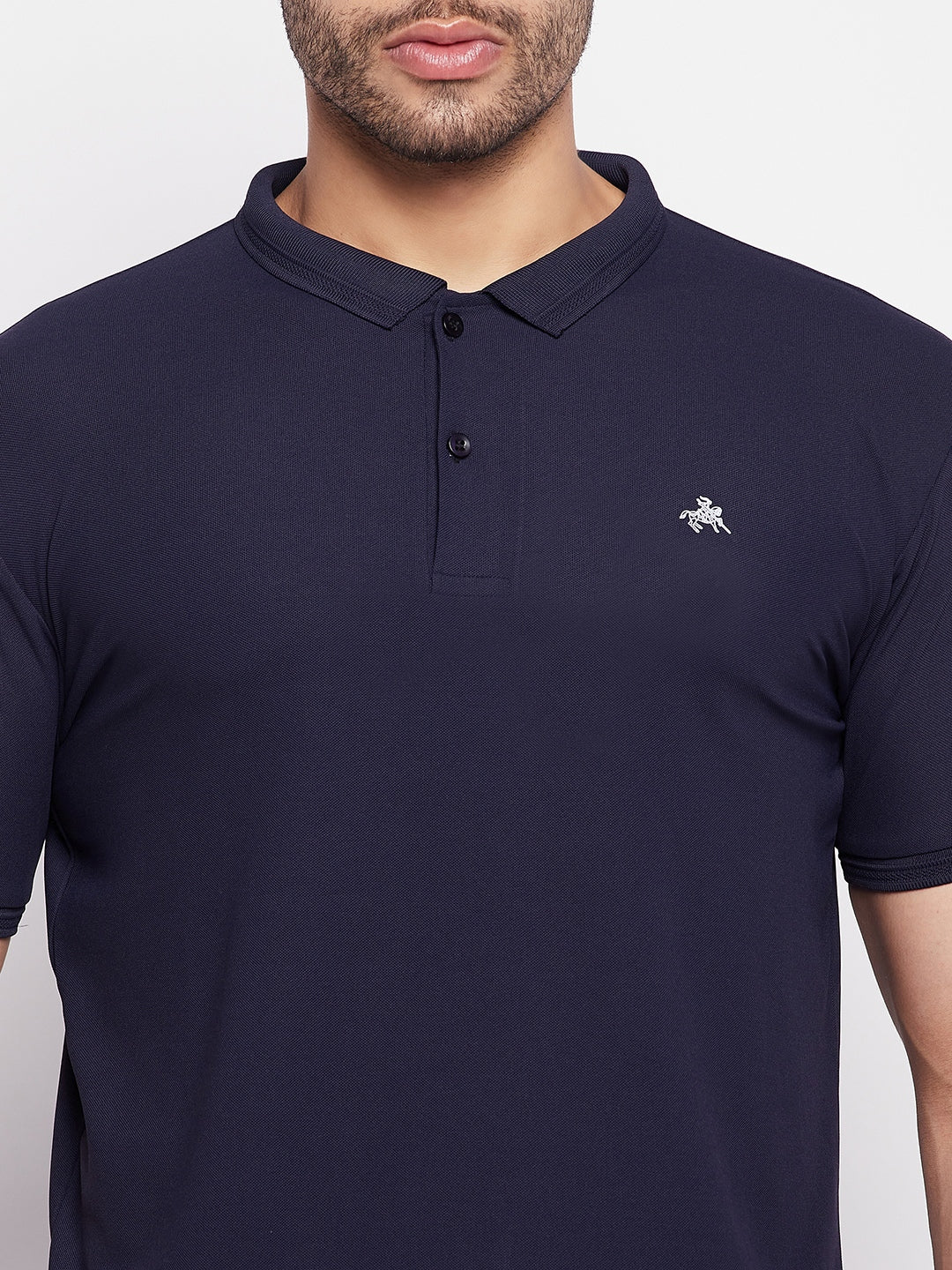 Men's Navy Printed Polo Neck T-Shirt