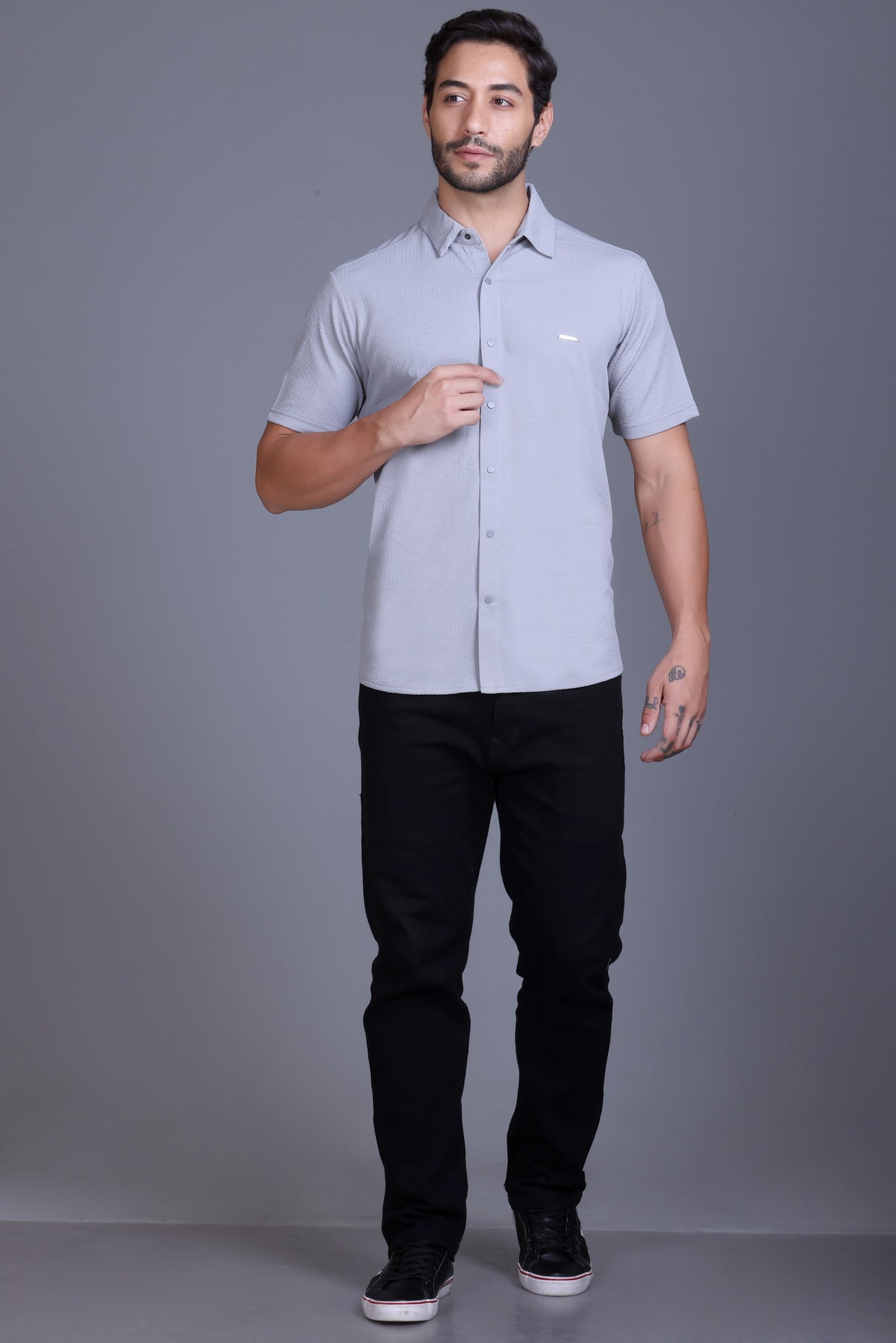 Men's Light Grey Solid Shirt