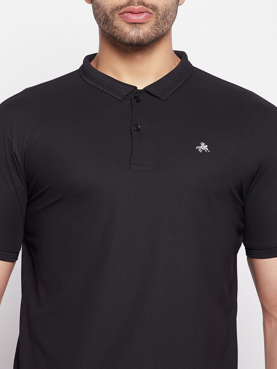 Men's Black Printed Polo Neck T-Shirt