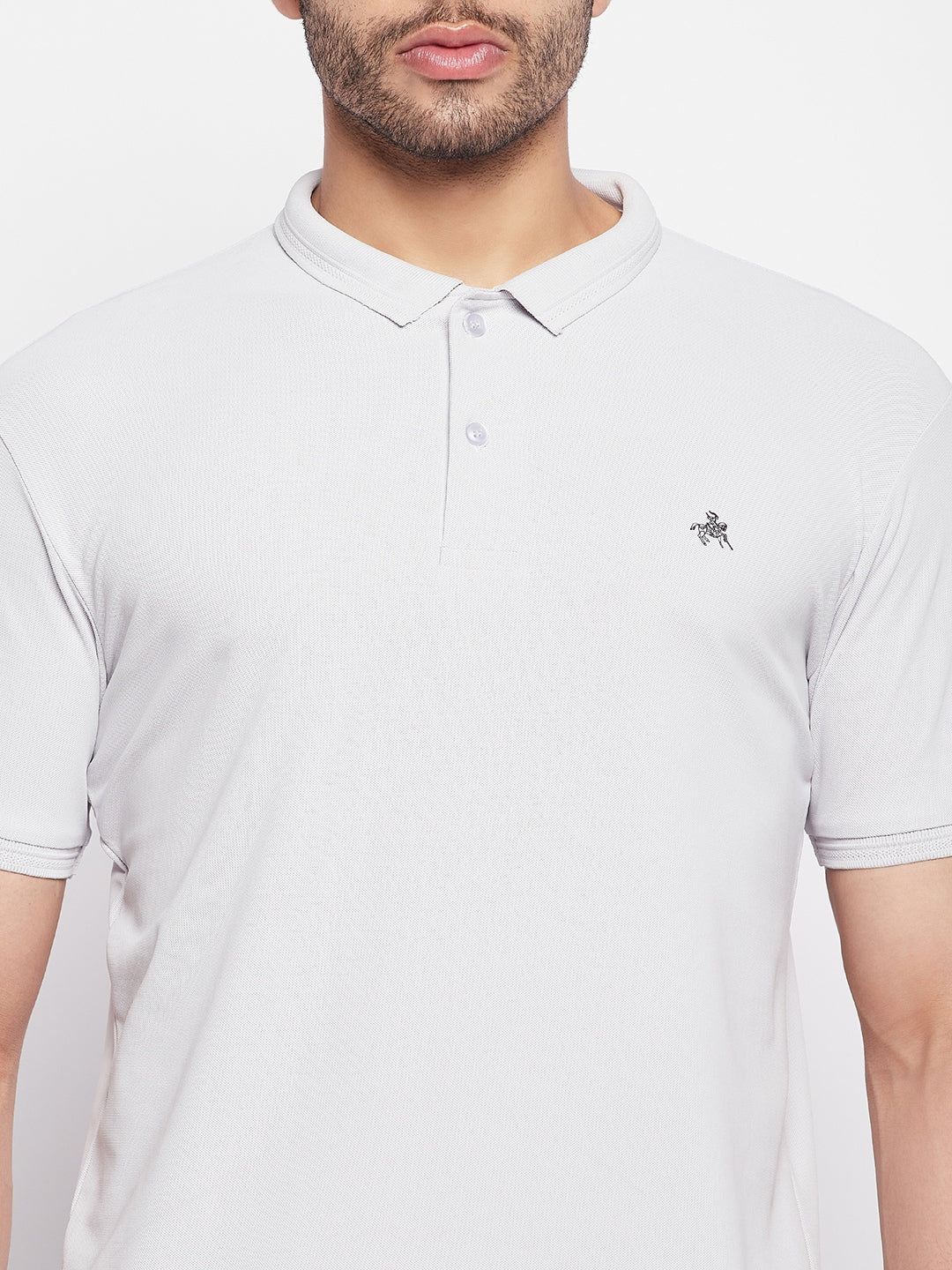 Men's Light Grey Printed Polo Neck T-Shirt