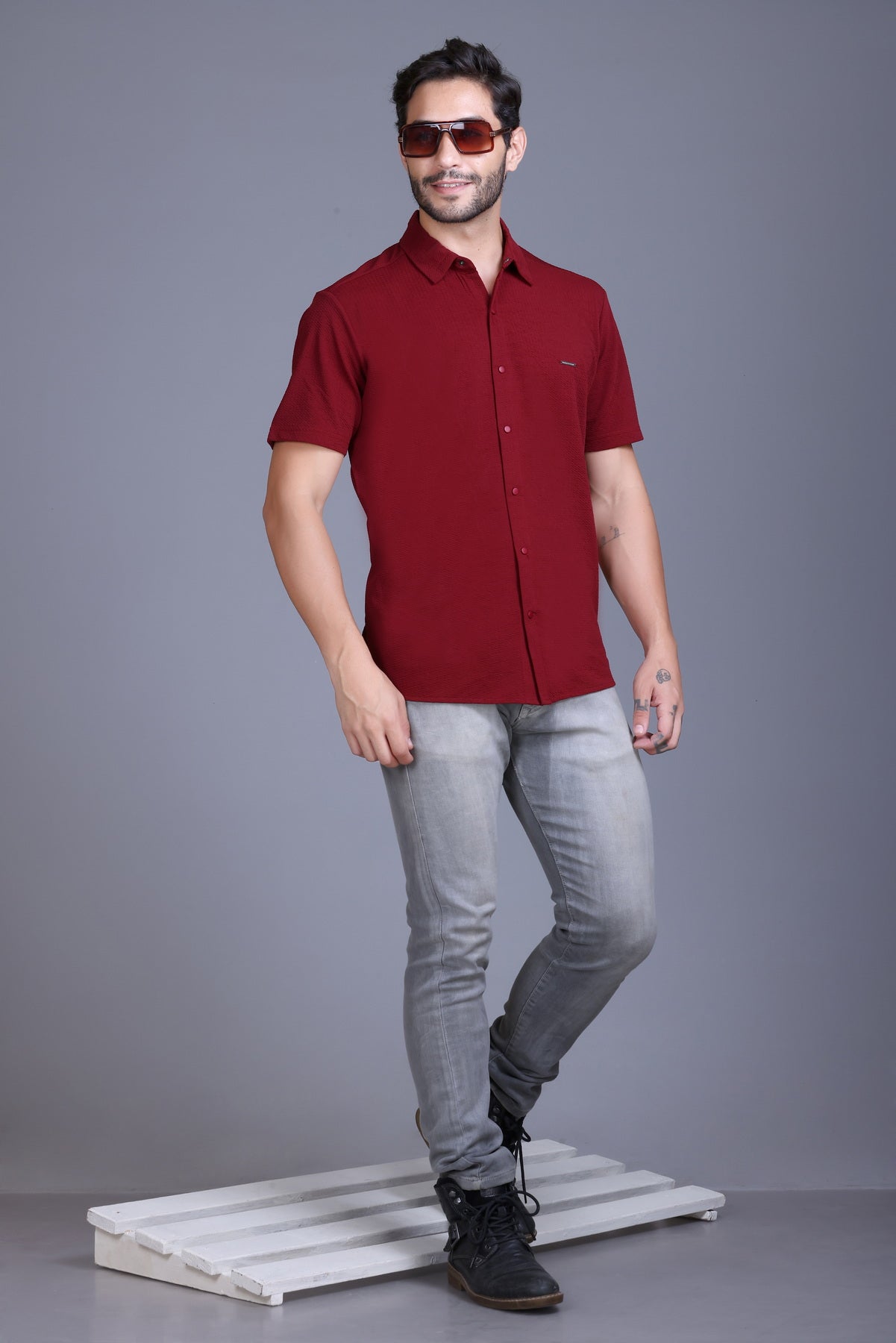 Men's Wine Solid Shirt