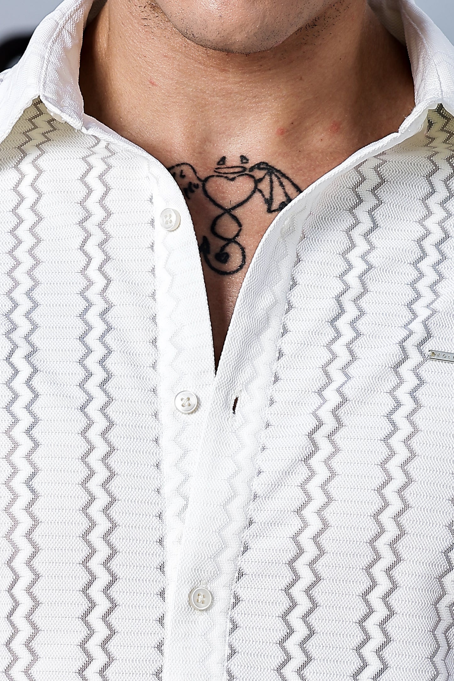 Men's White Self Design Shirt With Collar