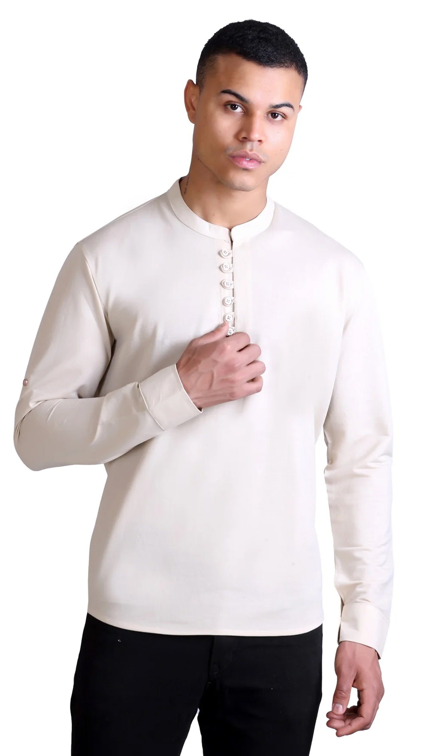 Men's Beige Solid Round Neck Sweatshirt