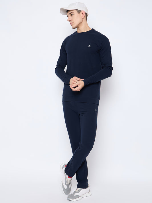 Men's Navy Self Design Round Neck Track Suit