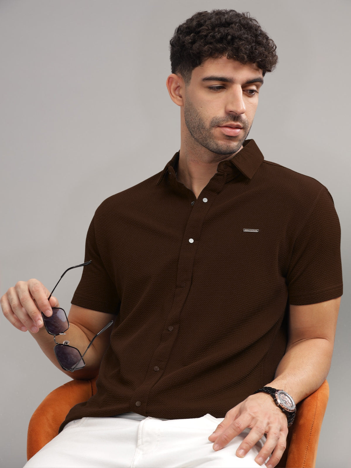 Men Cotton Shirt Coffee