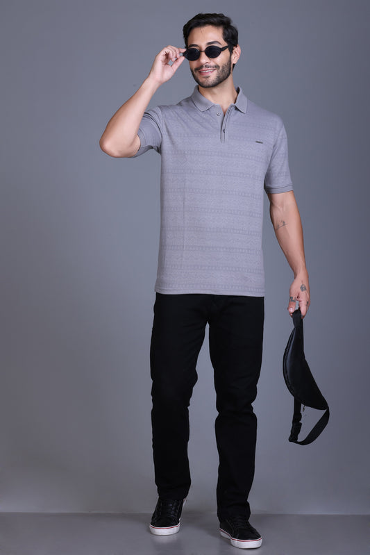 Men's Light Grey Collar T-Shirt