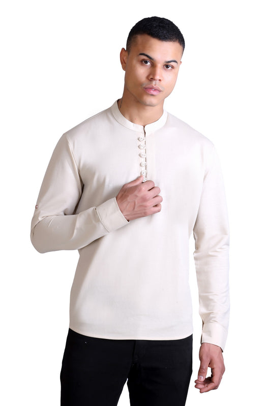 Men's Beige Solid Round Neck Sweatshirt