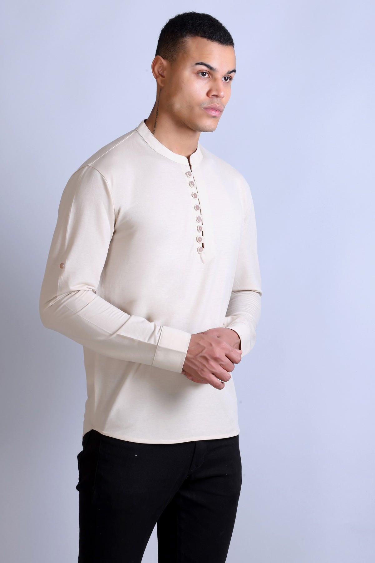 Men's Beige Solid Round Neck Sweatshirt