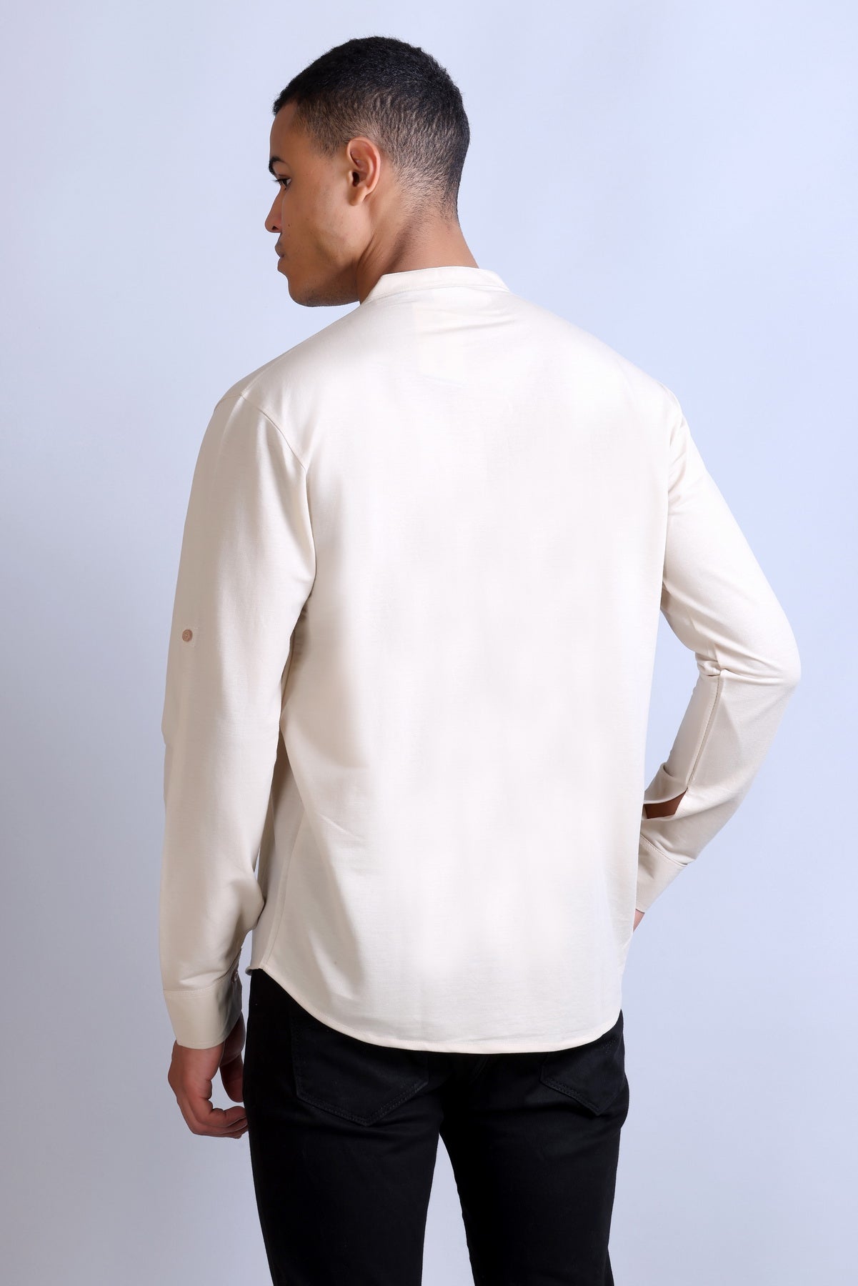 Men's Beige Solid Round Neck Sweatshirt