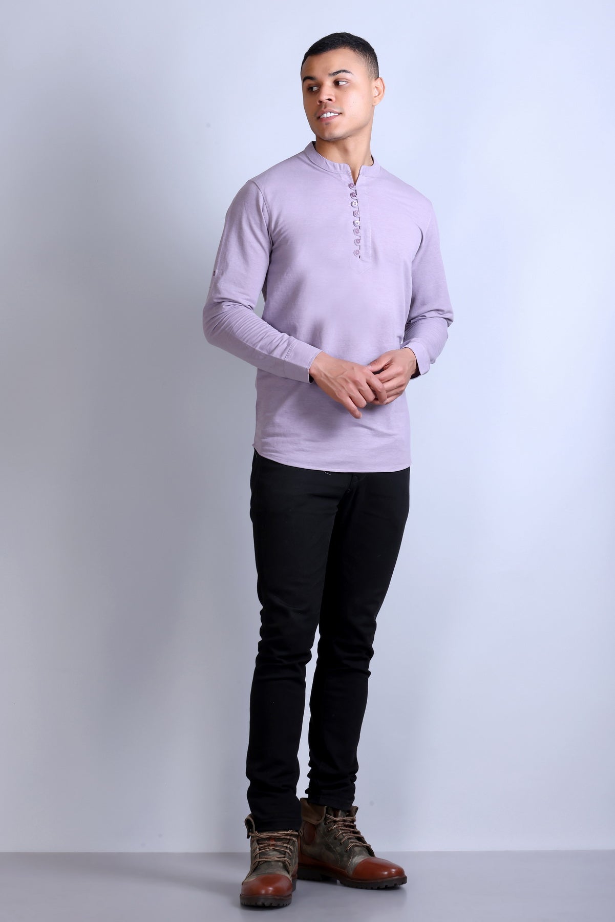 Men's Purple Solid Round Neck Sweatshirt