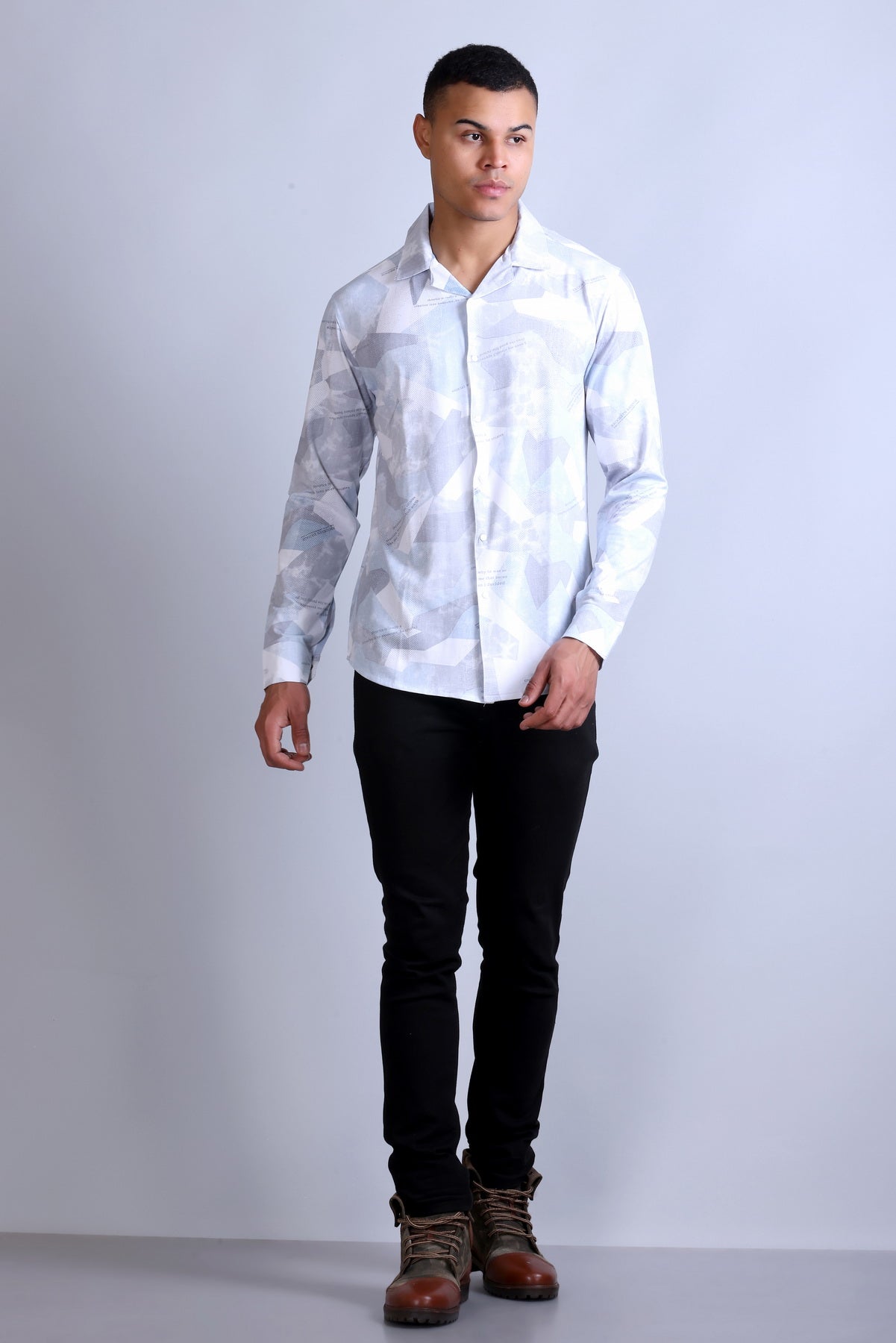 Men's Sky White Printed Shirt