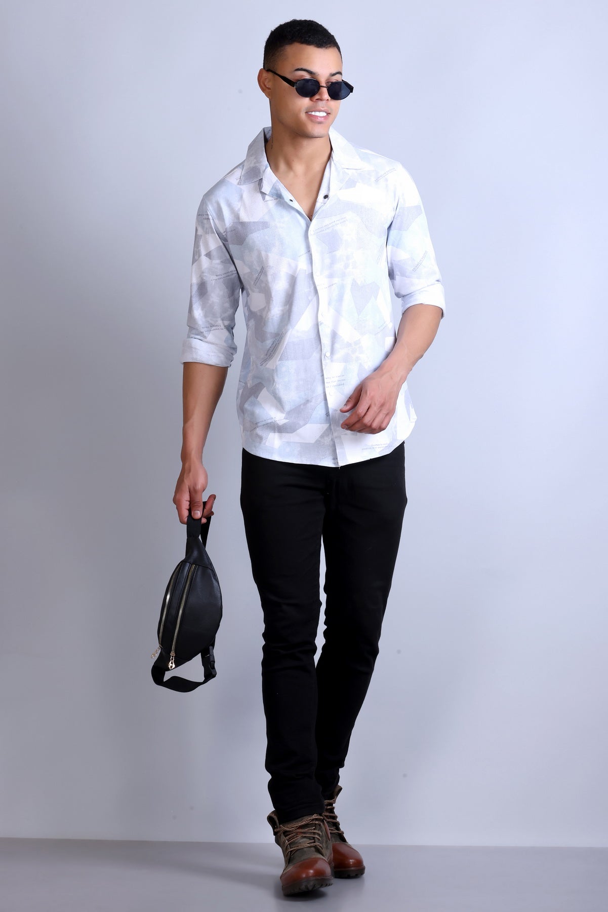Men's  Mint White Printed Shirt