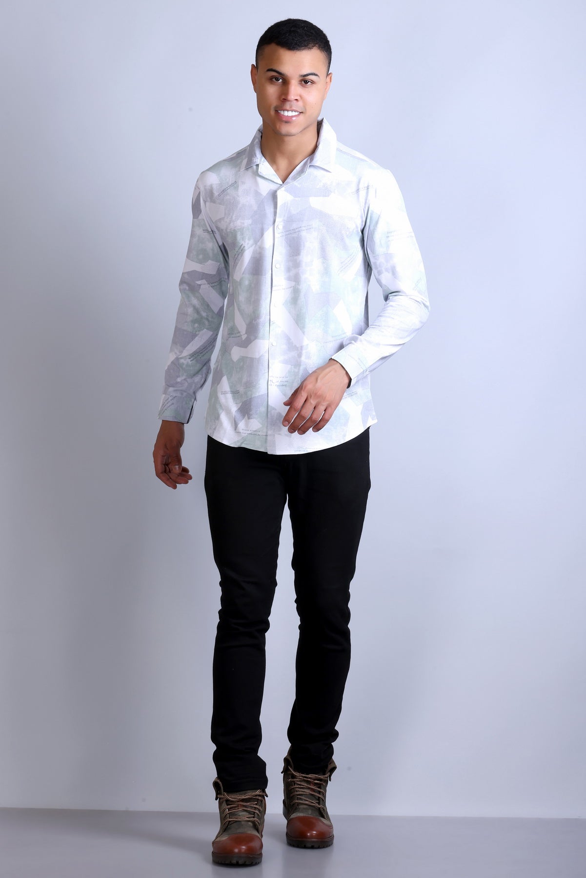 Men's  Mint White Printed Shirt