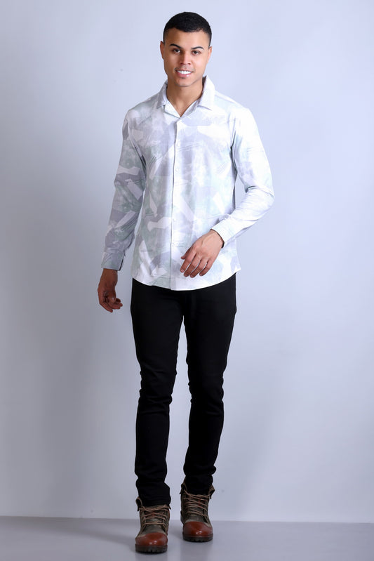 Men's  Mint White Printed Shirt