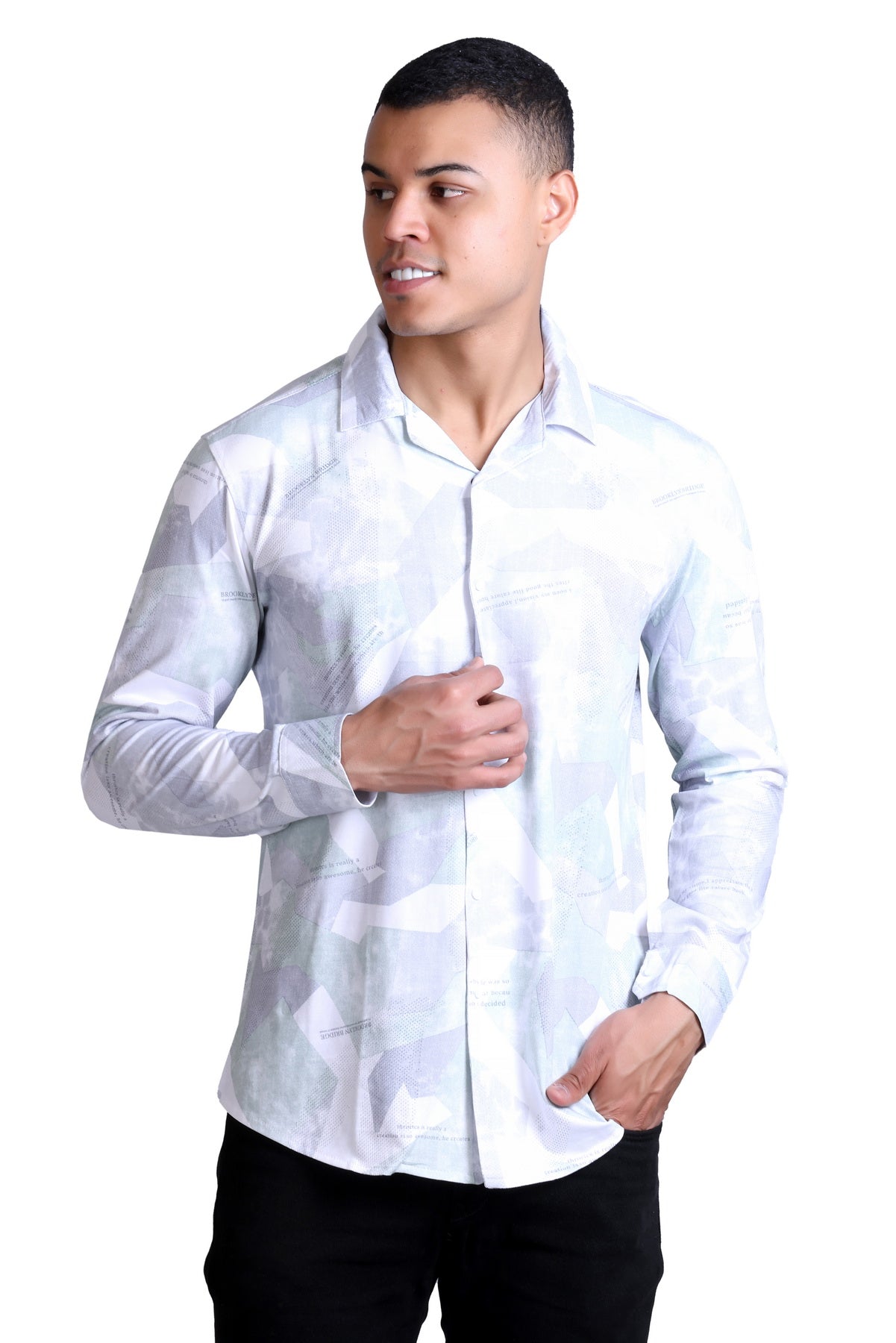 Men's  Mint White Printed Shirt
