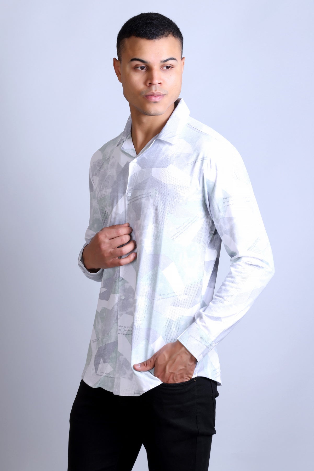 Men's  Mint White Printed Shirt
