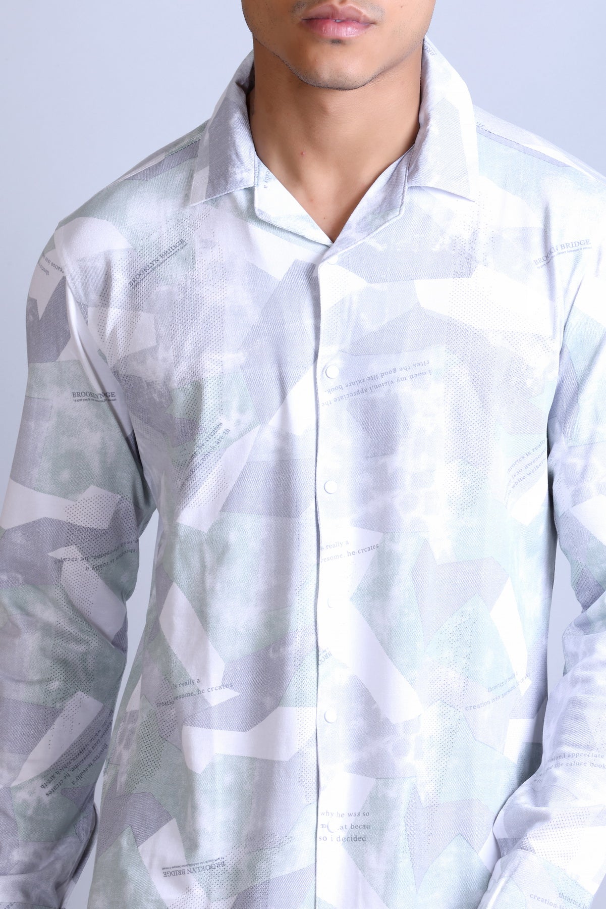 Men's  Mint White Printed Shirt