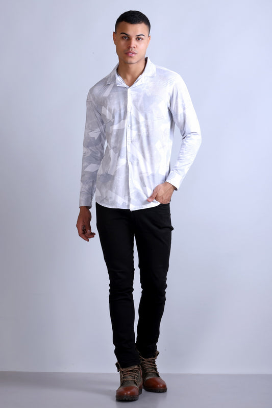 Men's Grey White Printed Shirt