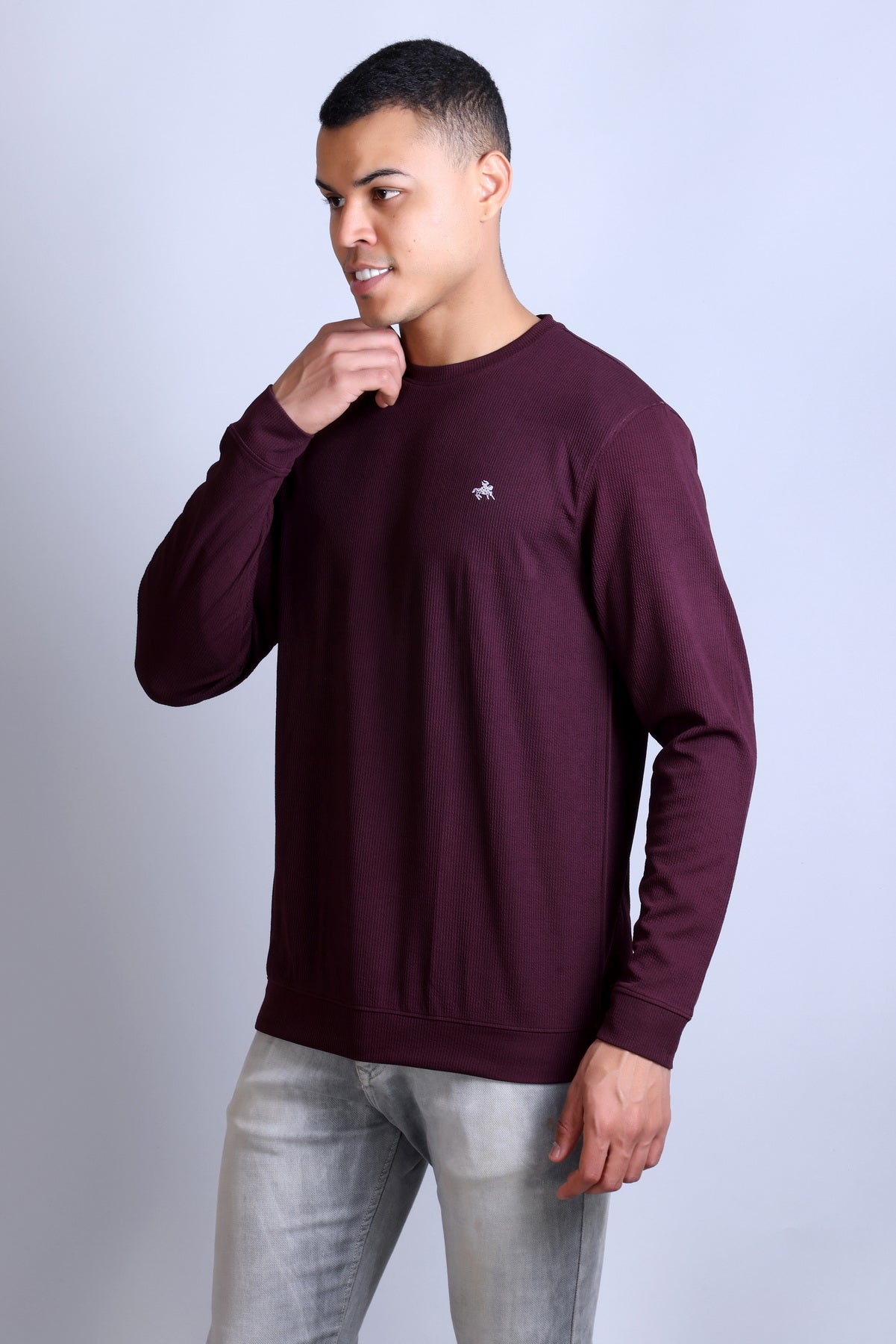 Men's Maroon Solid Round Neck Sweatshirt