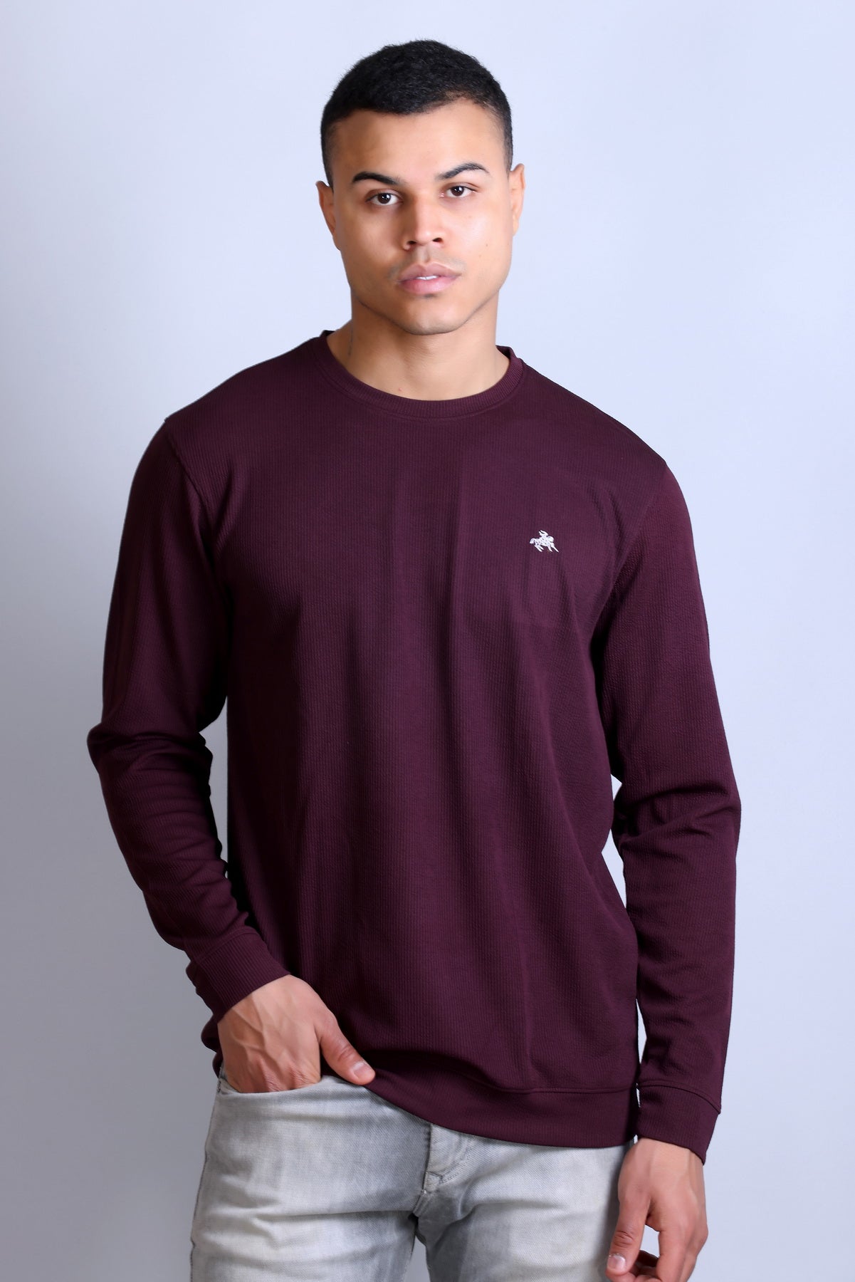 Men's Maroon Solid Round Neck Sweatshirt