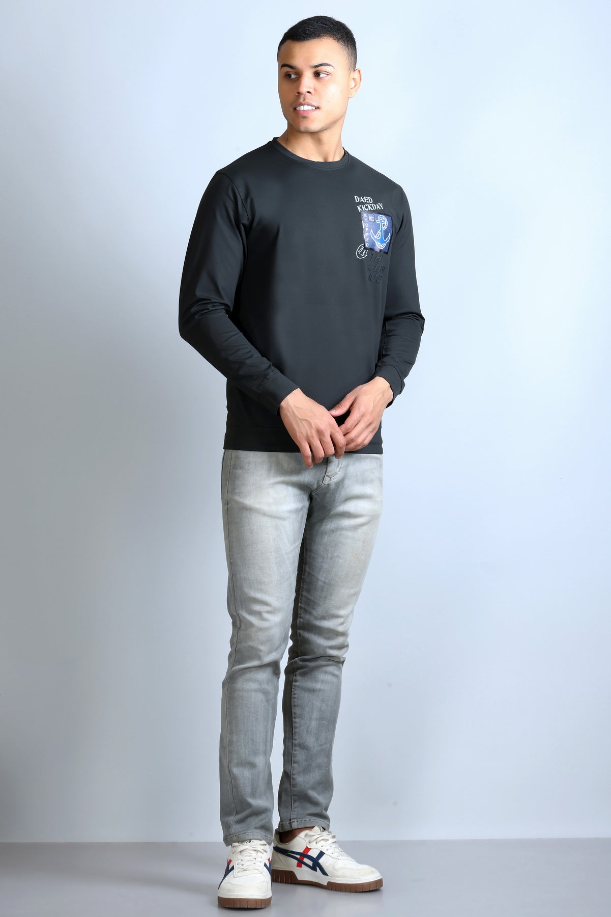Men's Navy Blue Printed Round Neck Sweatshirt
