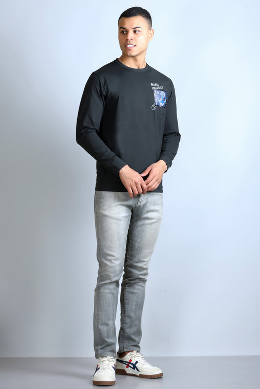 Men's Navy Blue Printed Round Neck Sweatshirt
