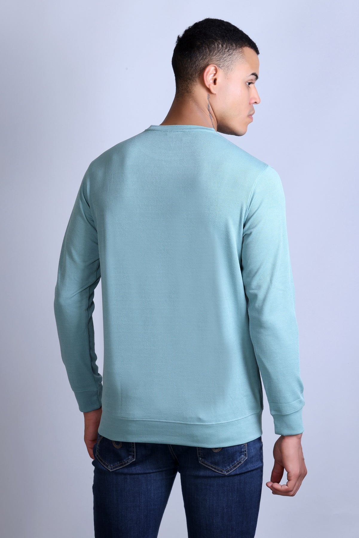 Men's Sky Blue Solid Round Neck Sweatshirt