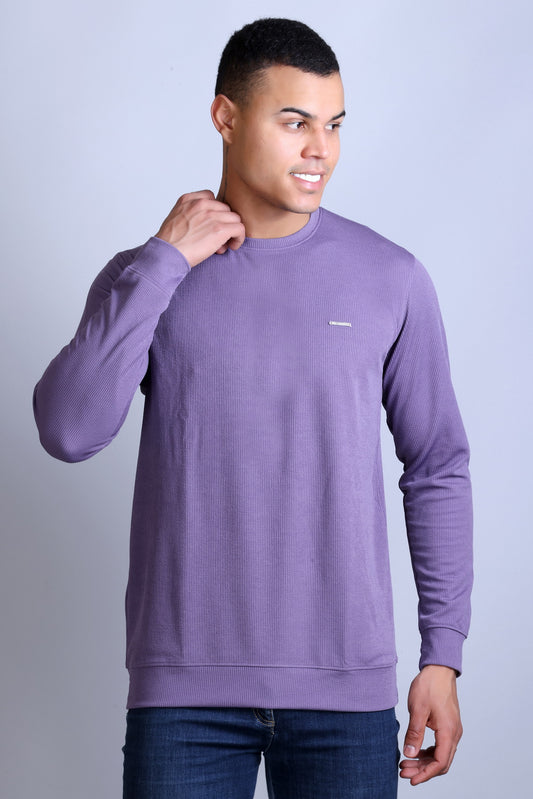 Men's Purple Solid Round Neck Sweatshirt