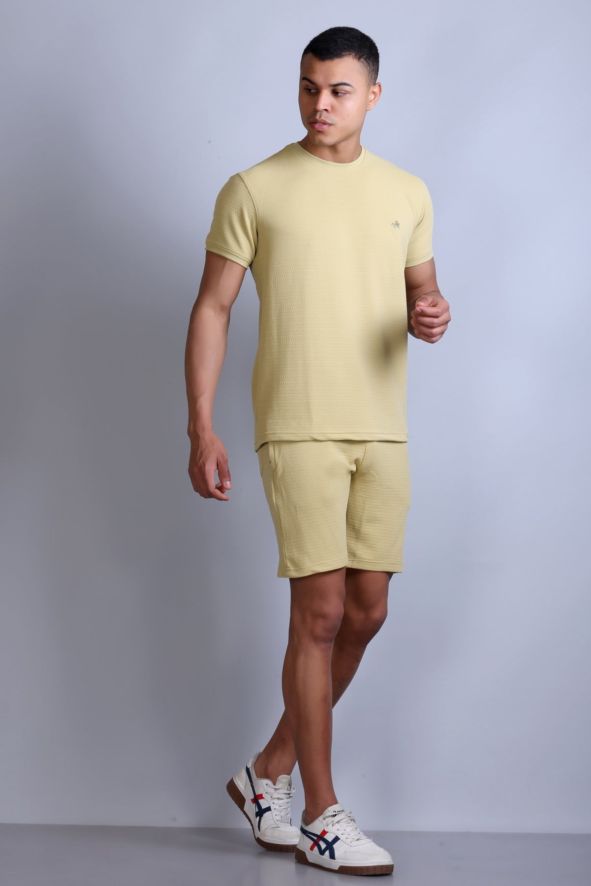 Men Solid Beige Cotton Regular Fit Coord Set