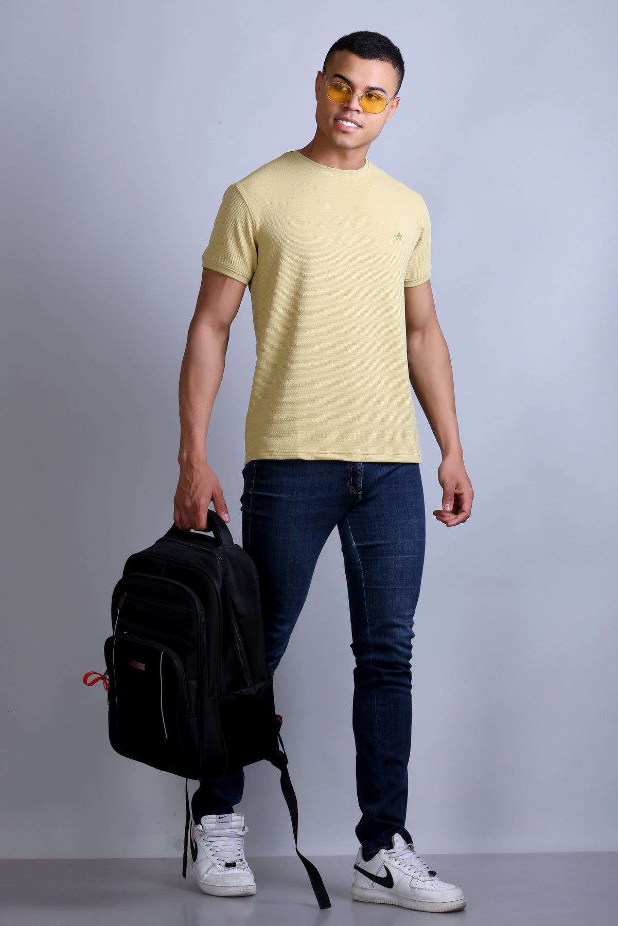 Men's Beige Round Neck T-shirt