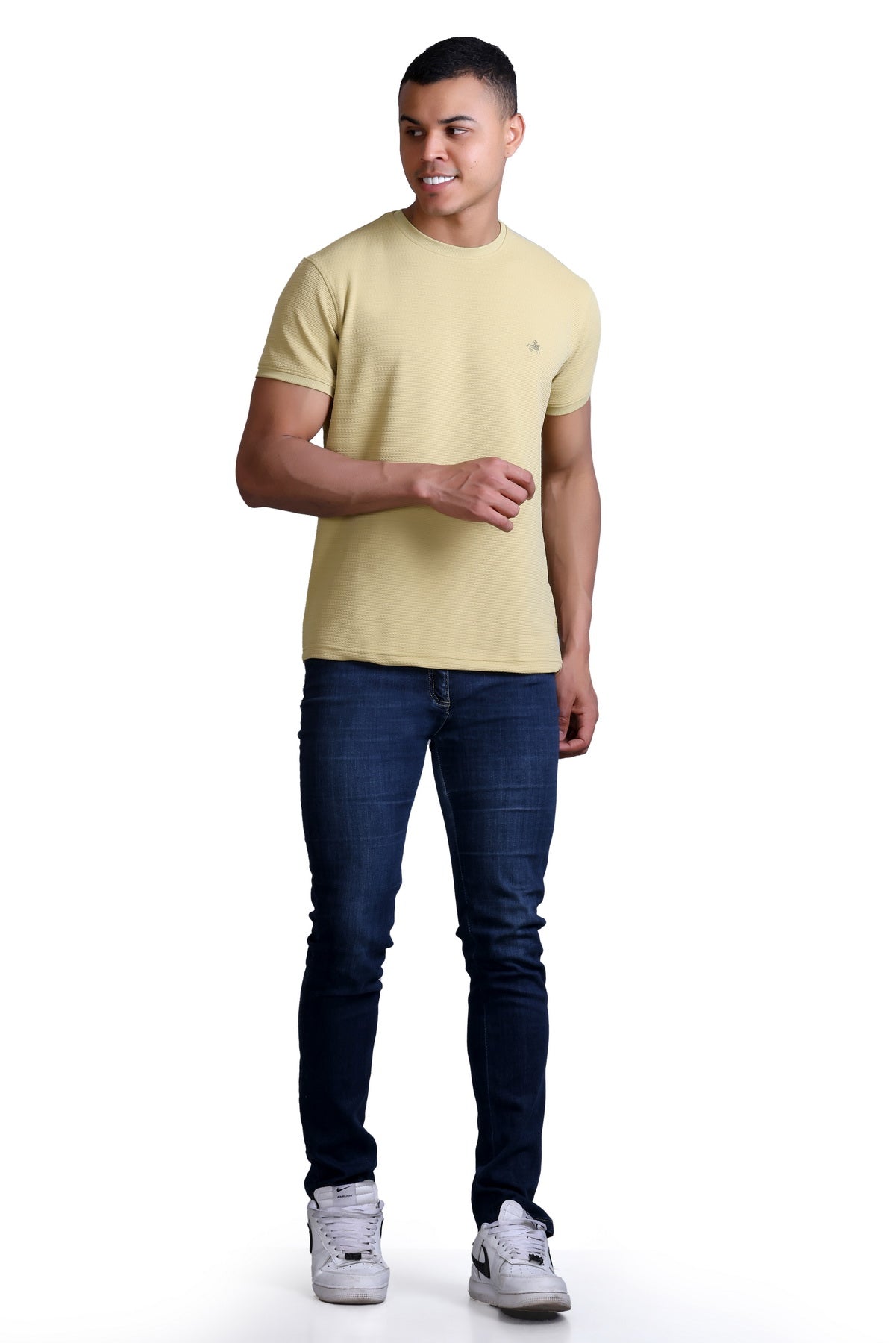 Men's Beige Round Neck T-shirt