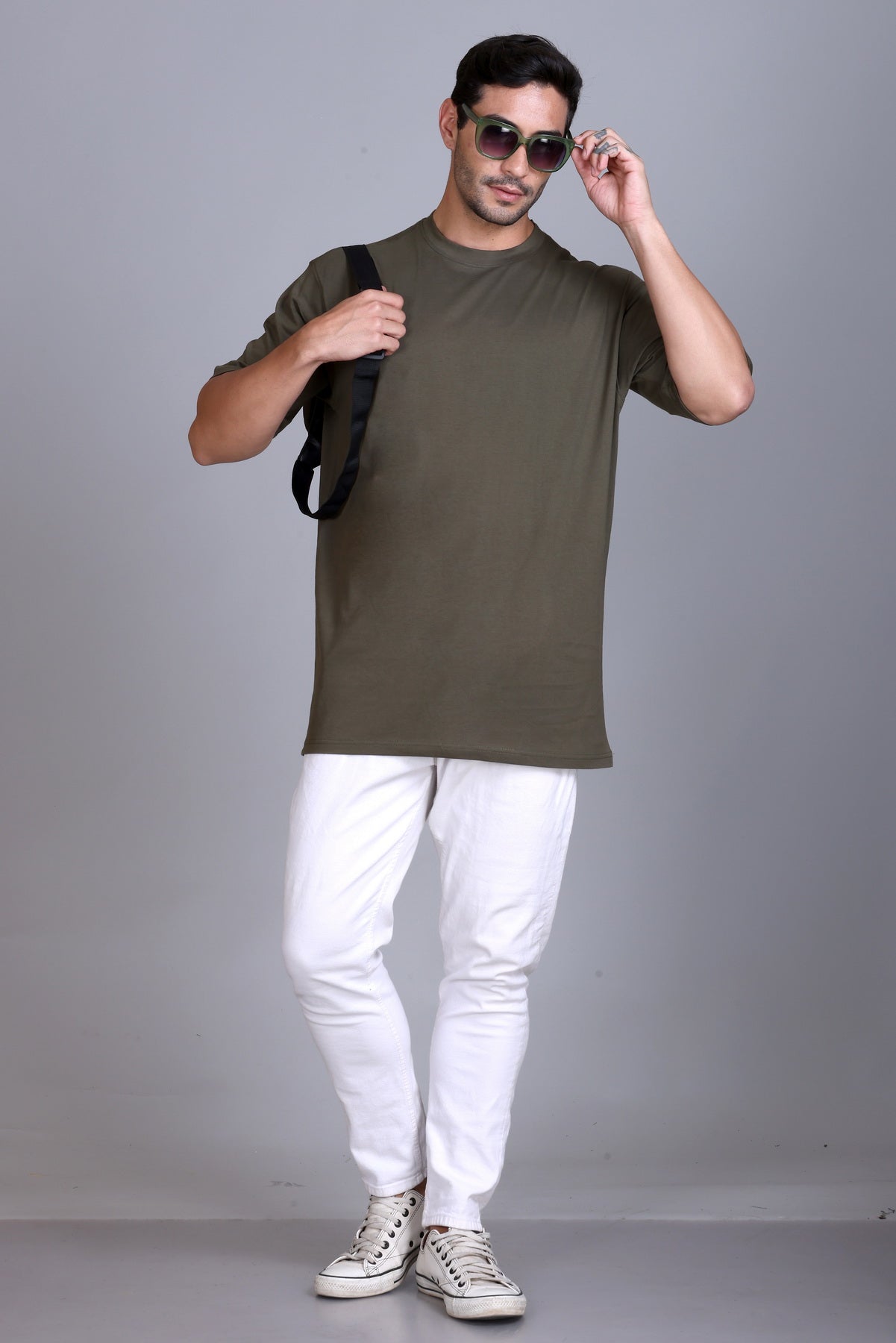 Men's Olive Oversize Round Neck T-Shirt