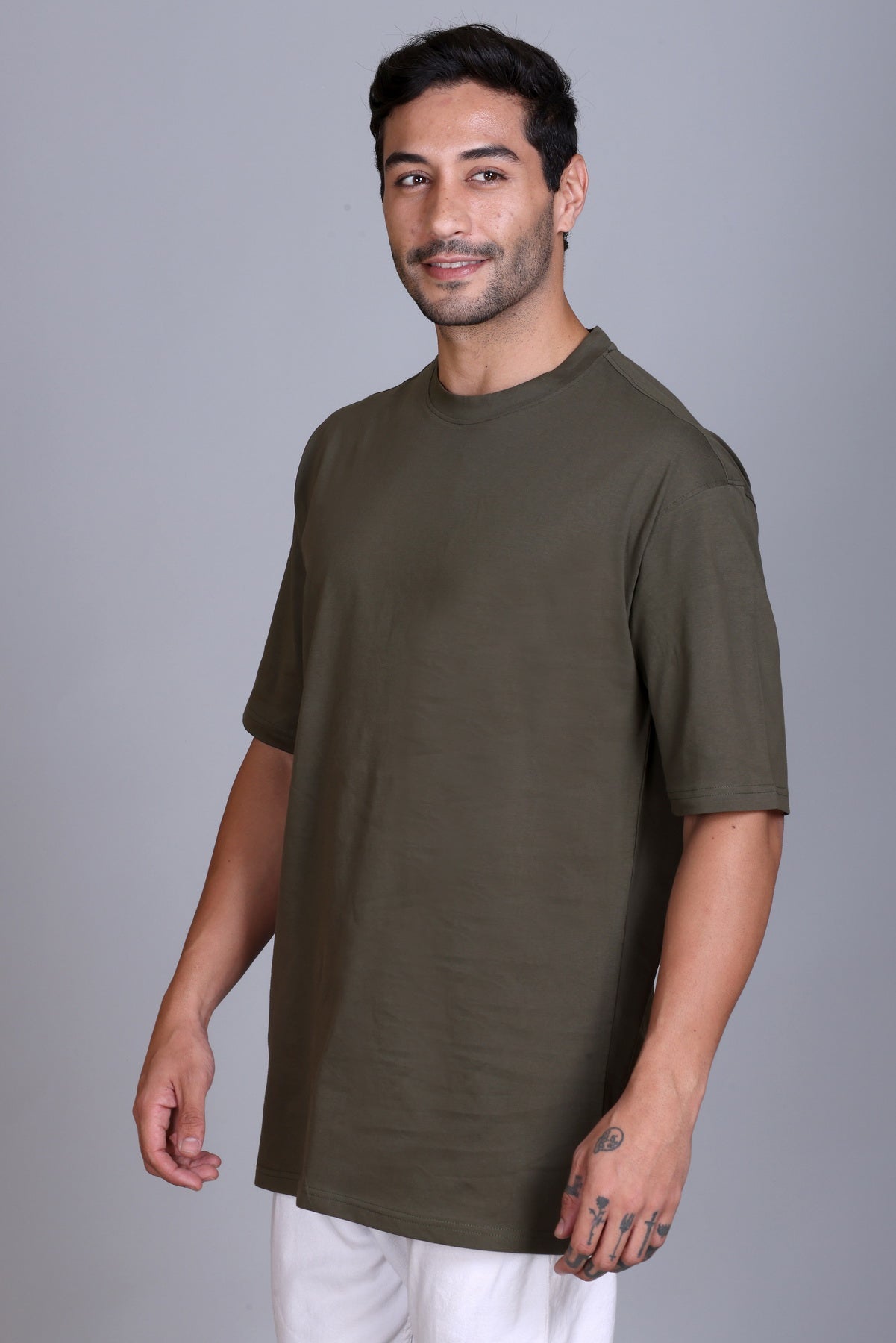 Men's Olive Oversize Round Neck T-Shirt
