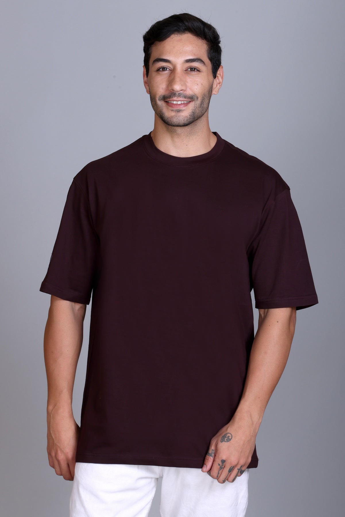 Men's Wine Oversize Round Neck T-Shirt