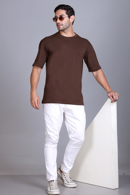 Men's Coffee Oversize Round Neck T-Shirt