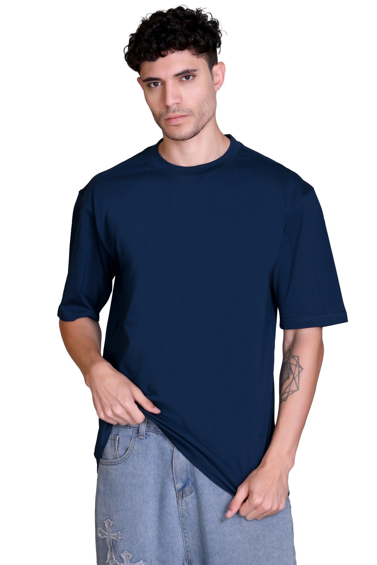 Men's Navy Oversize Round Neck T-Shirt