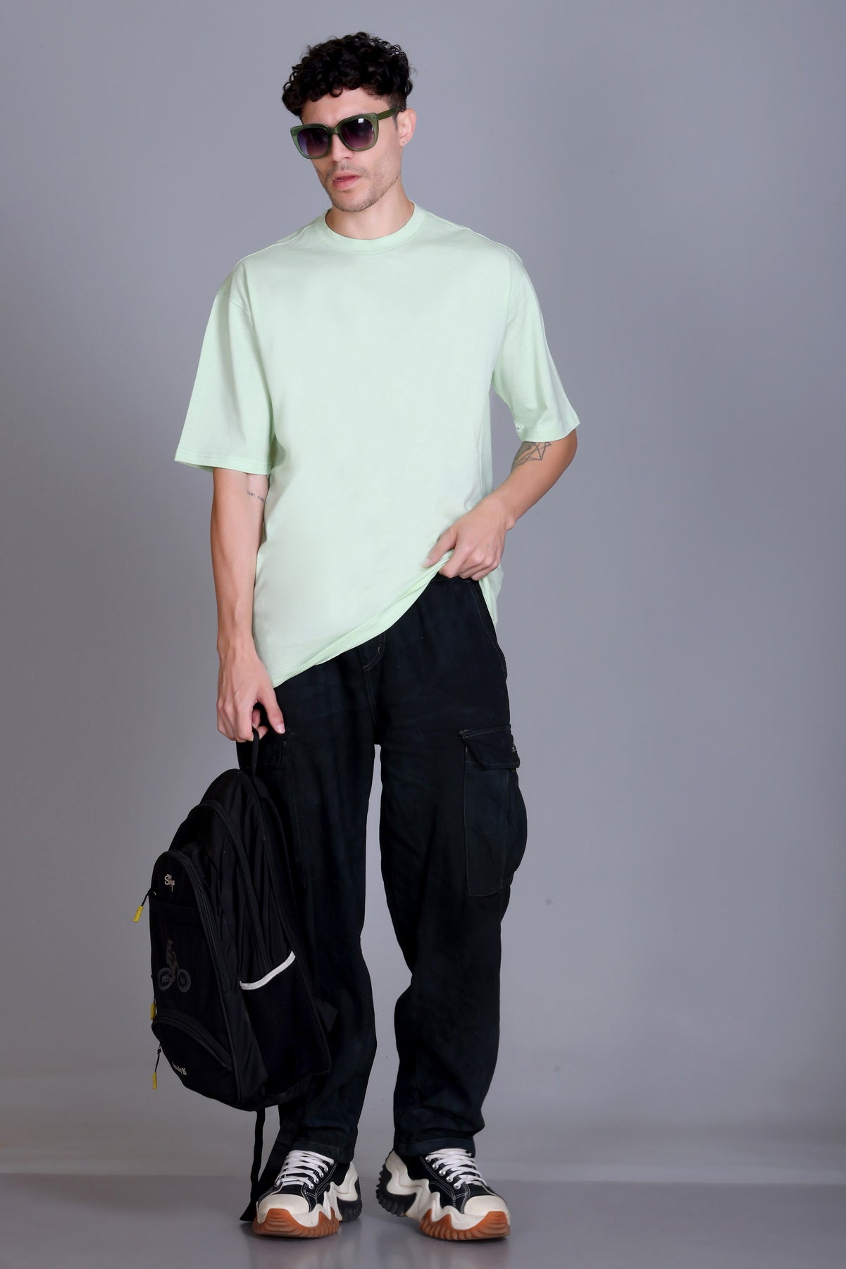 Men's  Sea Green Oversize Round Neck T-Shirt