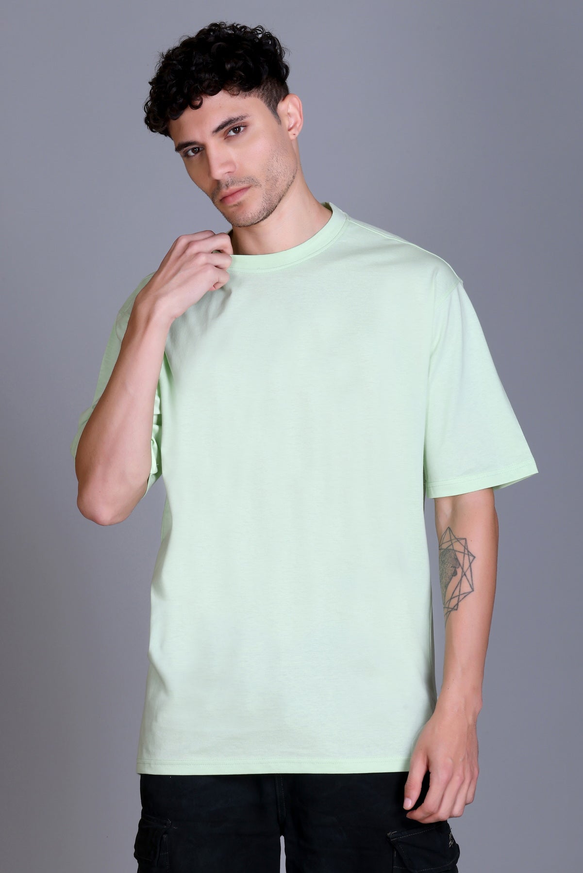 Men's  Sea Green Oversize Round Neck T-Shirt