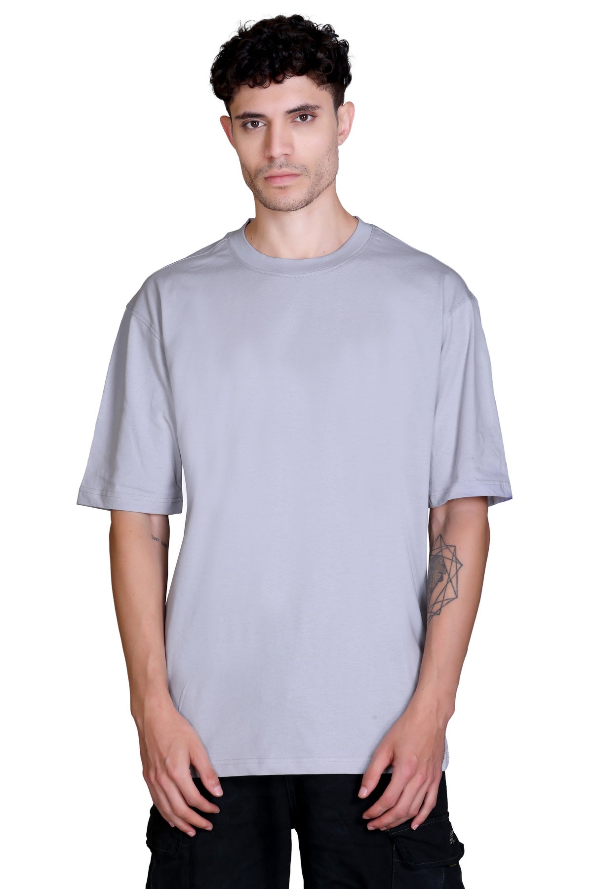 Men's Light Grey Oversize Round Neck T-Shirt