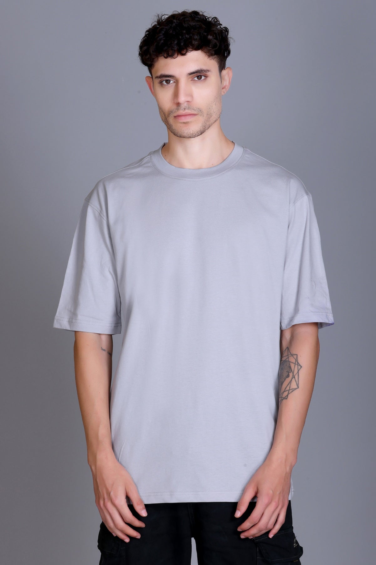 Men's Light Grey Oversize Round Neck T-Shirt