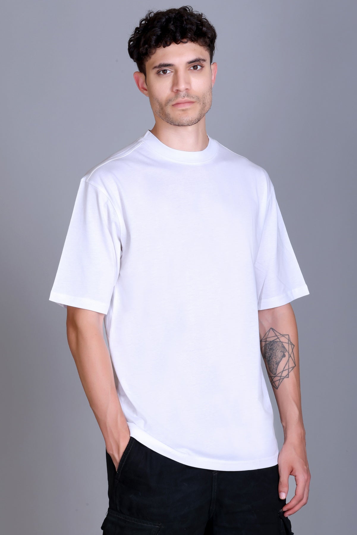 Men's White Oversize Round Neck T-Shirt