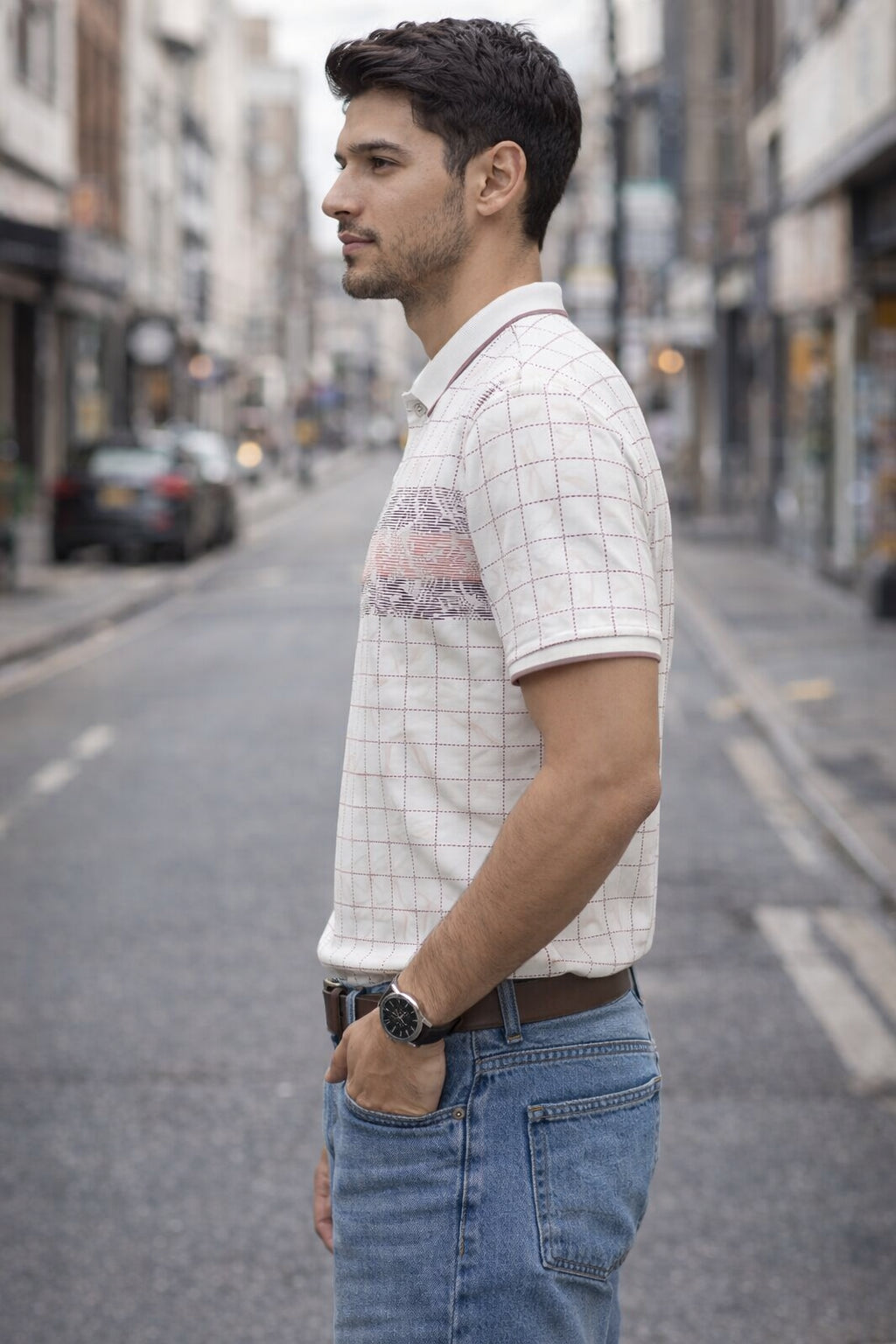 Men's Cotton Rich Striped Polo Tshirt | Button Down Collar Tshirts | Half Sleeves