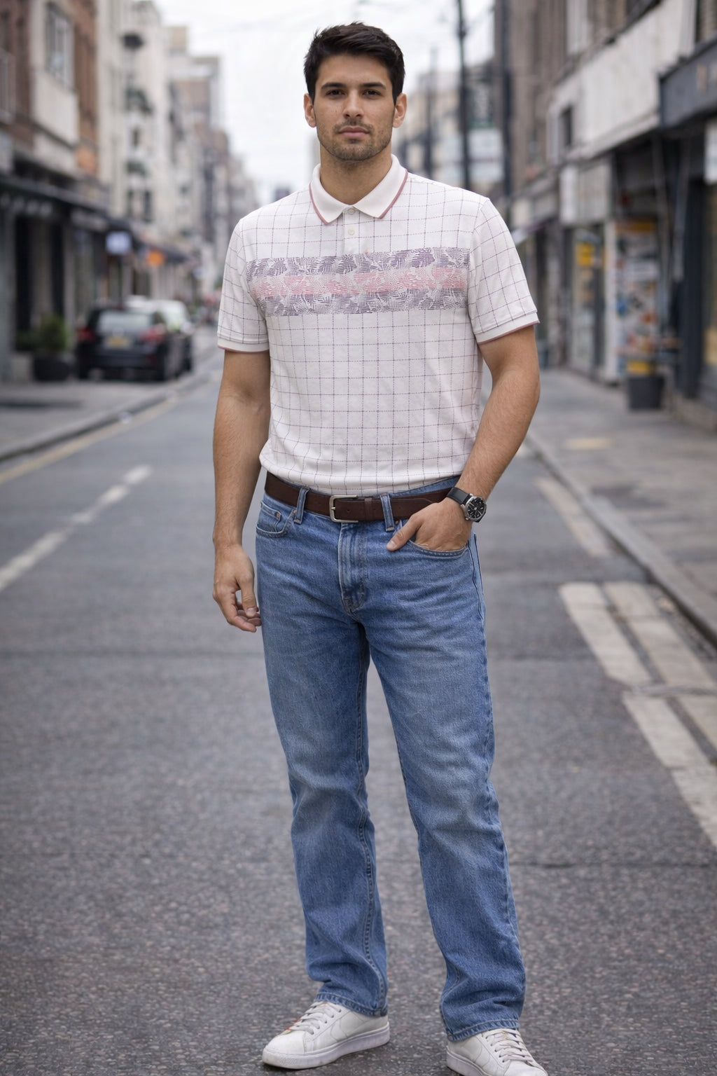 Men's Cotton Rich Striped Polo Tshirt | Button Down Collar Tshirts | Half Sleeves