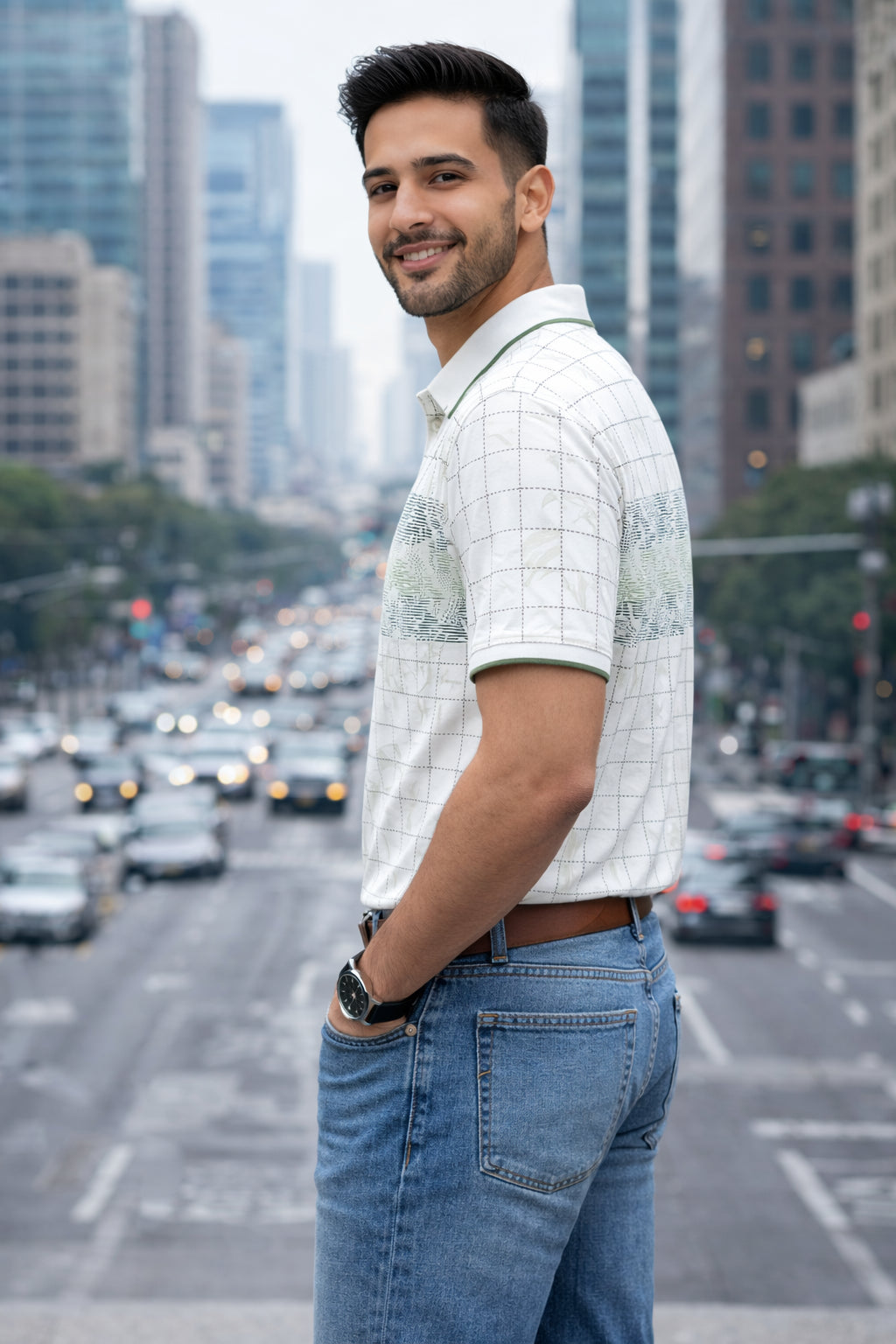 Men's Cotton Rich Striped Polo Tshirt | Button Down Collar Tshirts | Half Sleeves