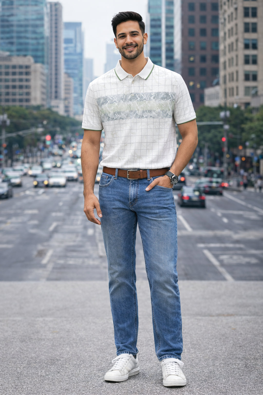 Men's Cotton Rich Striped Polo Tshirt | Button Down Collar Tshirts | Half Sleeves