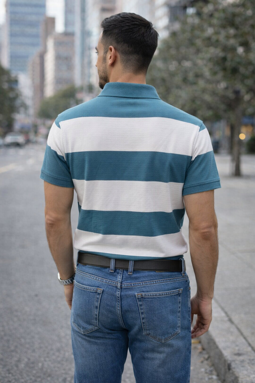 Men's Cotton Rich Striped Polo Tshirt | Button Down Collar Tshirts | Half Sleeves
